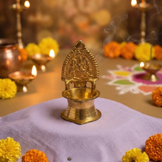 Traditional Oil Lamp with God Design/Brass Lakshmi Diya for Pooja